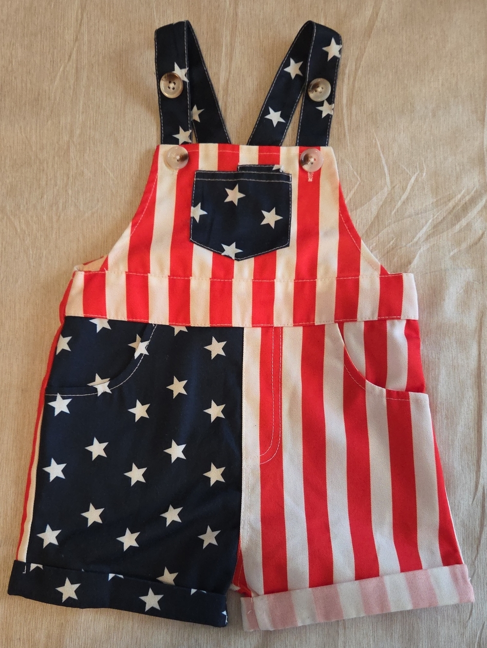 4th Of JULY Baby 12 Months Star-Spangled Flag Print Overalls - Red, White & Blue